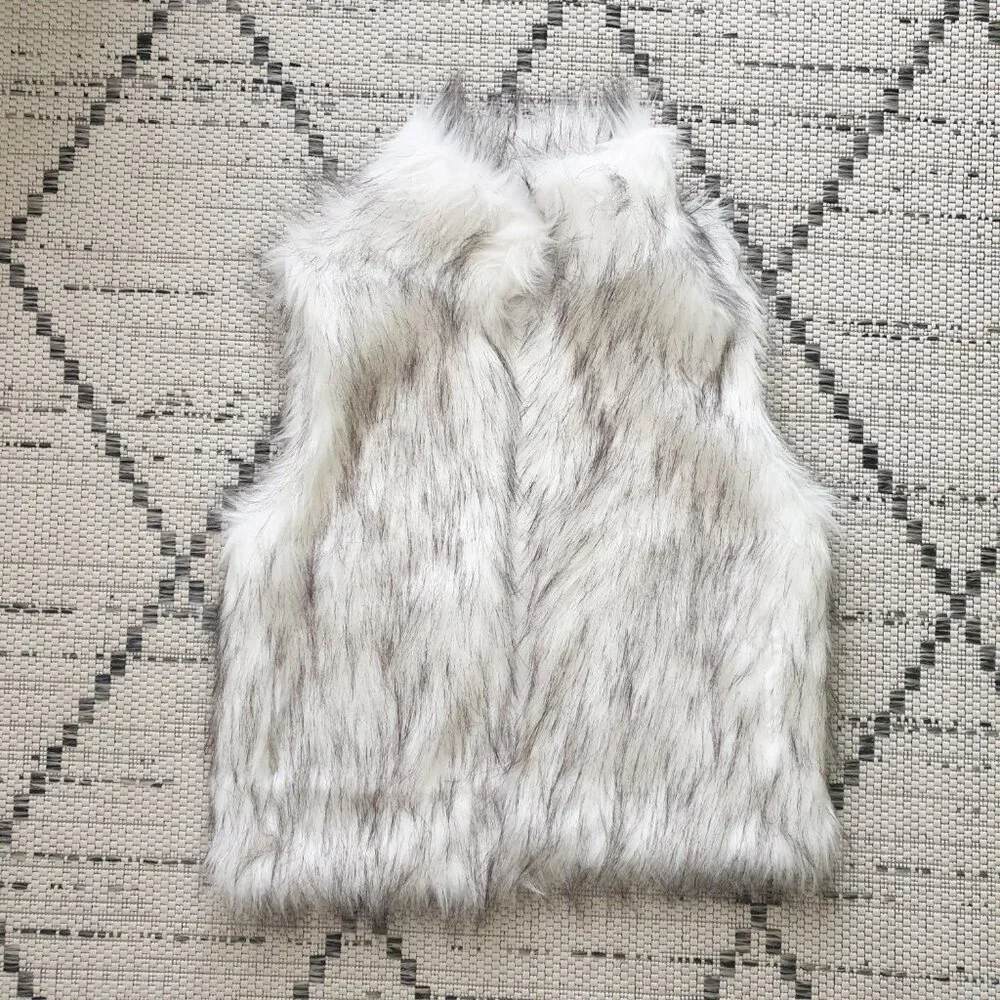 Nordstrom Faux Fur Vest White Black Longline Women's Luxurious Pockets Jacket S - Picture 4 of 11